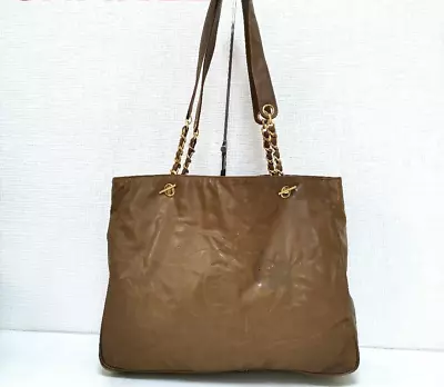 CHANEL Big COCO MARK Leather Chain Tote Crossbody Bag Brown Women CC Logo USED • $915.48