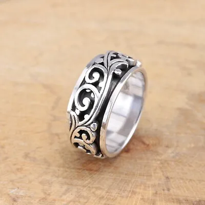 £27.95 • Buy Mens Womens 925 Sterling Silver Vines Scrolls Spinning Worry Band Thumb Ring