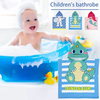 Kids Hooded Bath Towel With Button Hooded Baby Towel Soft Swimming Poncho BibXN • £11.75