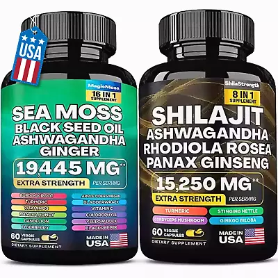 Sea Moss & Shilajit (Black Seed Oil Turmeric Ashwagandha Ginger Vitamin D) • $120