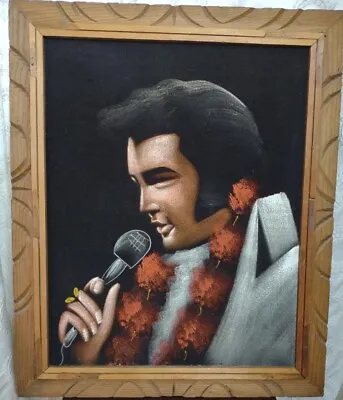 Vintage Elvis Presley Singing Black Velvet Carved Wood Frame Mexico 23.5 X19.5  • $109