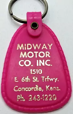 Vintage Keychain Midway Motor Company Inc CONCORDIA KANSAS Pink Plastic K396 • $9.86