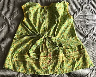 Vintage Full Bib Cotton Smock Apron Floral Print Cottage Farmhouse • $19.99