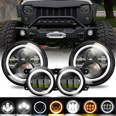 7  Round LED Headlights + 4  Fog Lights Combo Kit For Jeep Wrangler JK 2007-17 • $60.99