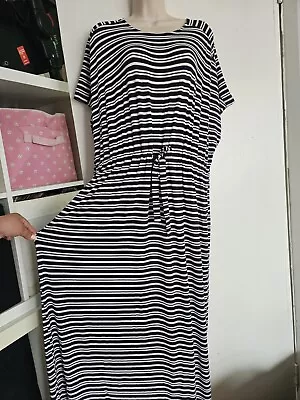 Nautical Navy Striped Maxi Dress **uk 16-18-20** Stretch/ Oversized  • £8.50