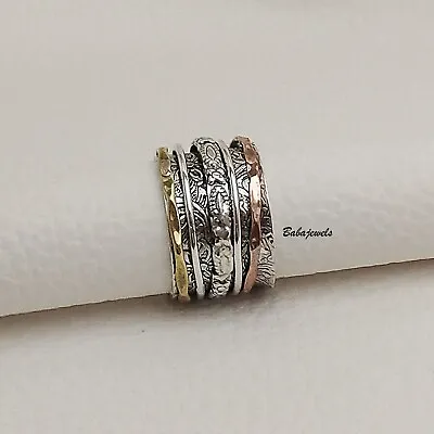 Solid 925 Sterling Silver Spinner Ring Meditation Handmade Jewelry OW23 • $9.86