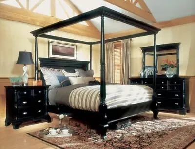 UK King Gothic Black Contemporary Mahogany Canopy Pencil Four Poster Tester Bed • $2398.34