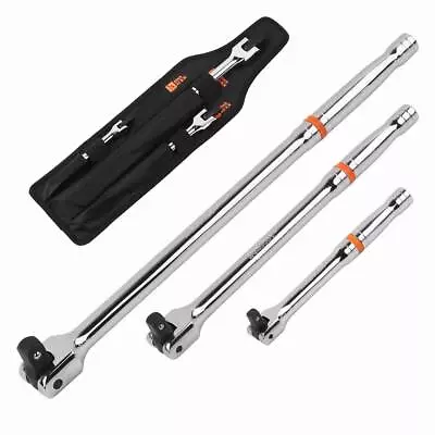 3-Piece Flex-Head Breaker Bar Set 1/2  3/8  1/4  Drive 15  10  6   180 Rotatable • $20.24