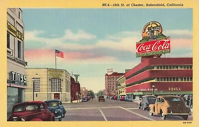 Bakersfield California Postcard 18th St At Chester Coca Cola Old Car   1943  K2* • $8.99