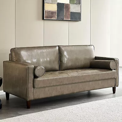 Leather Sofa （Khaki） Modern Mid-Century Vegan • $602