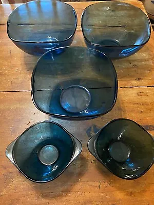 5 Duralex Vereco Blue Bowls - France • $74.95