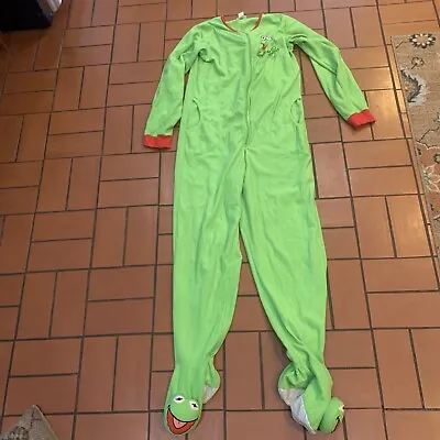 Kermit The Frog Adult Unionsuit Pajamas Halloween Costume Muppets Fleece Medium • $29.95