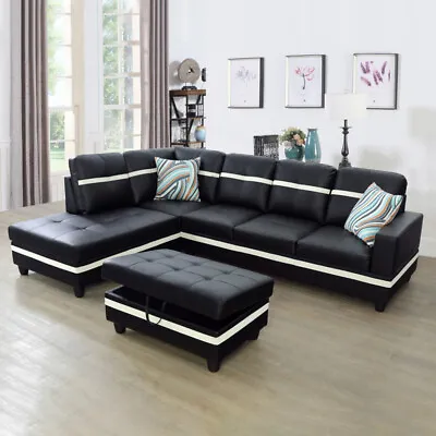 Pick Up Black&White Semi PU Synthetic Leather 3-Piece Couch Living Room Sofa Set • $549