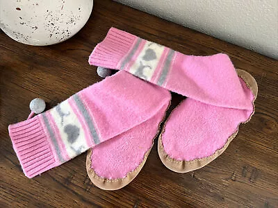 VICTORIA’S SECRET Wool Pink Tall Knit Mukluk Slipper Boot Socks M • $29.99