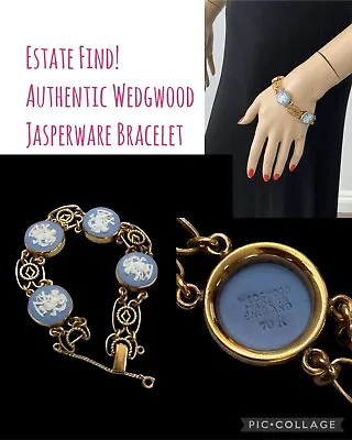 Vintage Signed Wedgwood Blue Jasperware Cameo Style Bracelet Made In England • £121.64