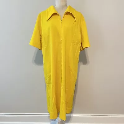 Vintage Mod Dress Size 3X Yellow Short Sleeve 60s/70s Zip Up Below Knee • $49