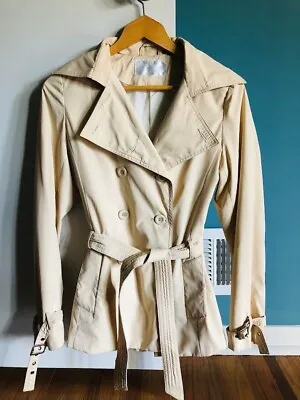 Vintage MAX MARA Double-Breasted Short Belted Trench Coat Sand-Sz S-SEE DETAILS • $95