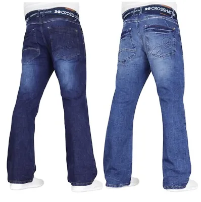 CROSSHATCH Mens Bootcut Jeans Stretch Wide Leg Fashion Denim Pants Free Belt • £18.99