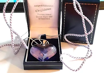 Lalique Pendant Necklace Lilac Large Heart Silver Chain & Matching Silk  - New • £195