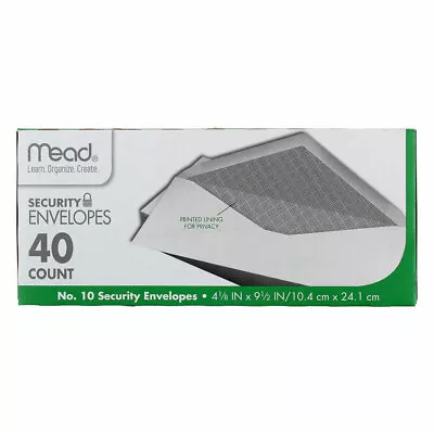 MEAD Security 40 Pack #10 White BUSINESS LEGAL Envelopes 4-1/8  X 9-1/2  NIB • $9.45