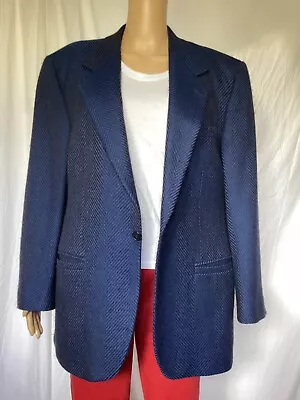 V2 By Varsace One Button Vintage Blue Black Chevron Wool Jacket 48R • $125