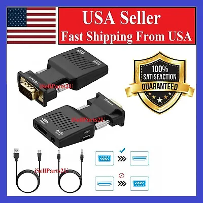 VGA To HDMI Adapter Full HD 1080P Audio Video Converter Laptop PC To TV HDTV AV • $4.94