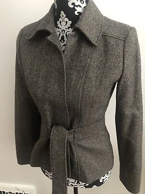 J Crew Robert Noble Brown Herringbone 100% Wool Jacket Scotland Size 2 Belted • $25