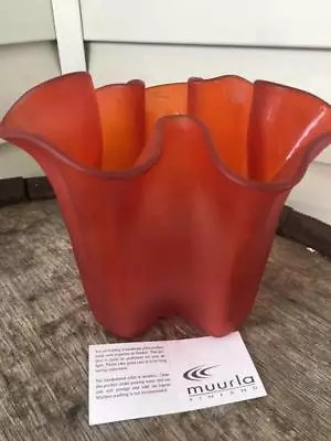 Muurla Finland Orange Frosted Evita Hankerchief Vase • $59.99