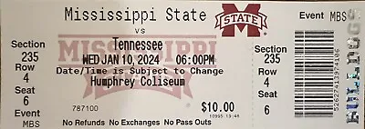 2024 Tennessee Vs. Mississippi State Bulldogs Collectible Basketball Ticket Stub • $6.99