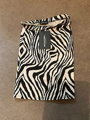 Prettylittlething Beige & Black Zebra Print Stretchy Mini Skirt - BNWT - Size 6 • £5