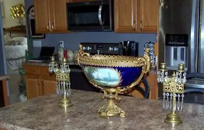 $150 • Buy 2 Antique Unique French Unique Brass Crystal Candleabrum  14 