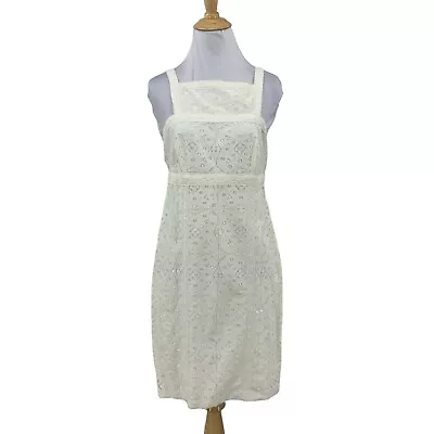 Max Studio Eyelet Apron Dress Womens S Ivory Lace Sleeveless Sheath Fully Lined • $25.45