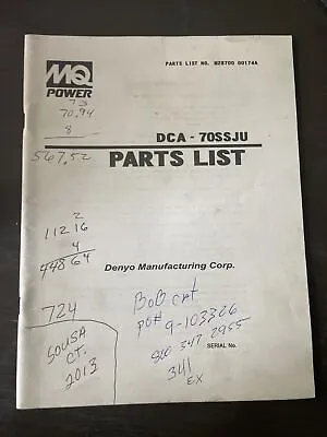 MQ MULTIQUIP Power DCA-70SSJU GENSET PARTS MANUAL CATALOG BOOK LIST Generator • $47.49