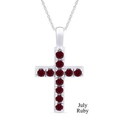 $48.74 • Buy 1.75 Cttw Cross Pendant Necklace Birthstone Ruby 14K White Gold Plated Silver