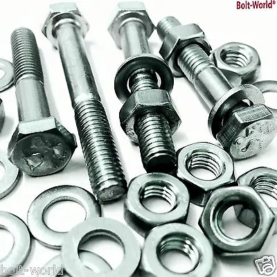 M12 Part Threaded Bolt Zinc Grade 8.8 Full Nuts Washers Screw Hexagon Head • £6.67