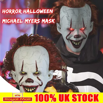 Cosplay Scary Clown Latex LED Costume Props Pennywise IT Mask Halloween Party UK • £8.92