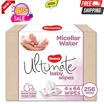 $29.50 • Buy New Huggies Ultimate Micellar Water Baby Wipes - White Carton(4 X 64Pk)256 Wipes