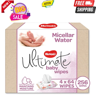 $29.50 • Buy New Huggies Ultimate Micellar Water Baby Wipes - White Carton(4 X 64Pk)256 Wipes