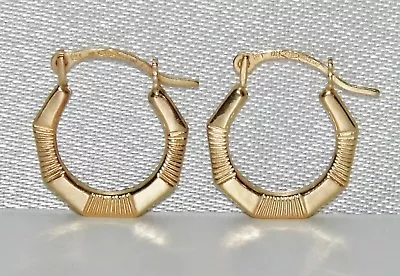 9CT GOLD CHILDRENS BABY's HOOP EARRINGS - DIAMOND CUT PATTERN - SOLID 9CT GOLD • £27.95