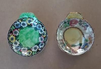£3.99 • Buy Maling Lustre Ware-green Garland -yellow Peony Rose- Trinket Dishes With Handle 