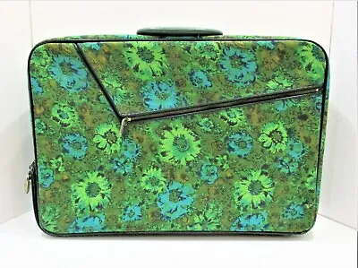 Vtg 1960's Mod Hippie Bright Green Floral Holiday Fair Canvas Travel Bag Japan • $34.95