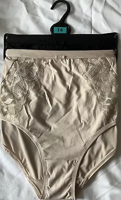 New Marks And Spencer Black/Nude 2 Pair Set High Leg Briefs Size 14 • £1.99