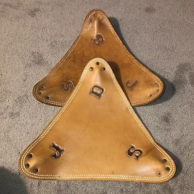 Hand Tooled Embossed Leather Tripod Saddle Stool Cover Lot (2) Vintage Triangle • $34.99