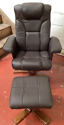 £50 • Buy Dark Brown Faux Leather Recliner Swivel Chair With Foot Stool