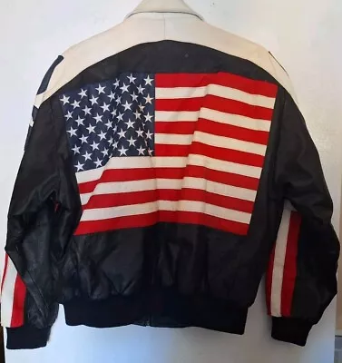 Vintage Michael Hoban Leather USA Flag Jacket Large WhereMI Used  • $49.99