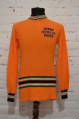 Vintage Cycling Bike Jersey Shirt Long Sleeve Orange Mens SZ M Rare Wool • $60