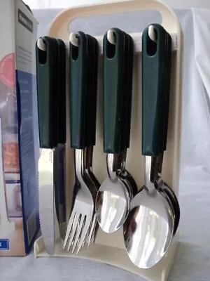 Vintage 24 Piece Cutlery Set With Stand | Picnic Cutlery In Original Box Retro • $25