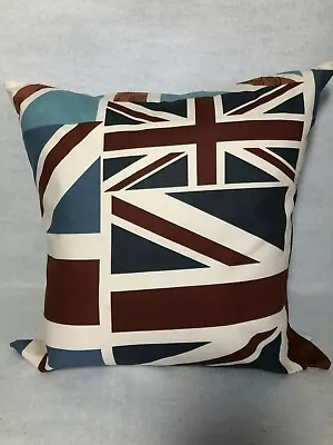 Shabby Chic Abstract Union Jack 16  X 16  Cushion Cover In Muted Reds And Blues • £7.50