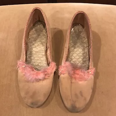 Vintage Antique Girls Shoes Princess Style Heel To Toe 8” Pink Feather Trim 1920 • $25.64