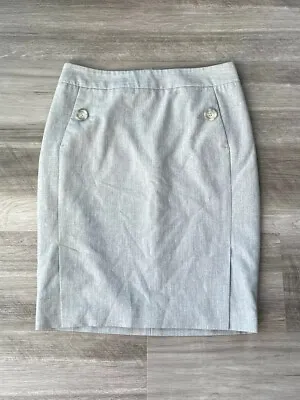 The Limited Gray Pencil Skirt Size 0 Front Thigh Slit Buttons Lined • $14.88